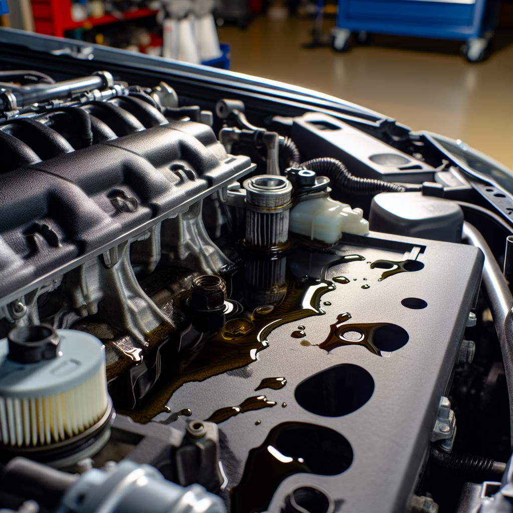 Engine with visible oil leaks