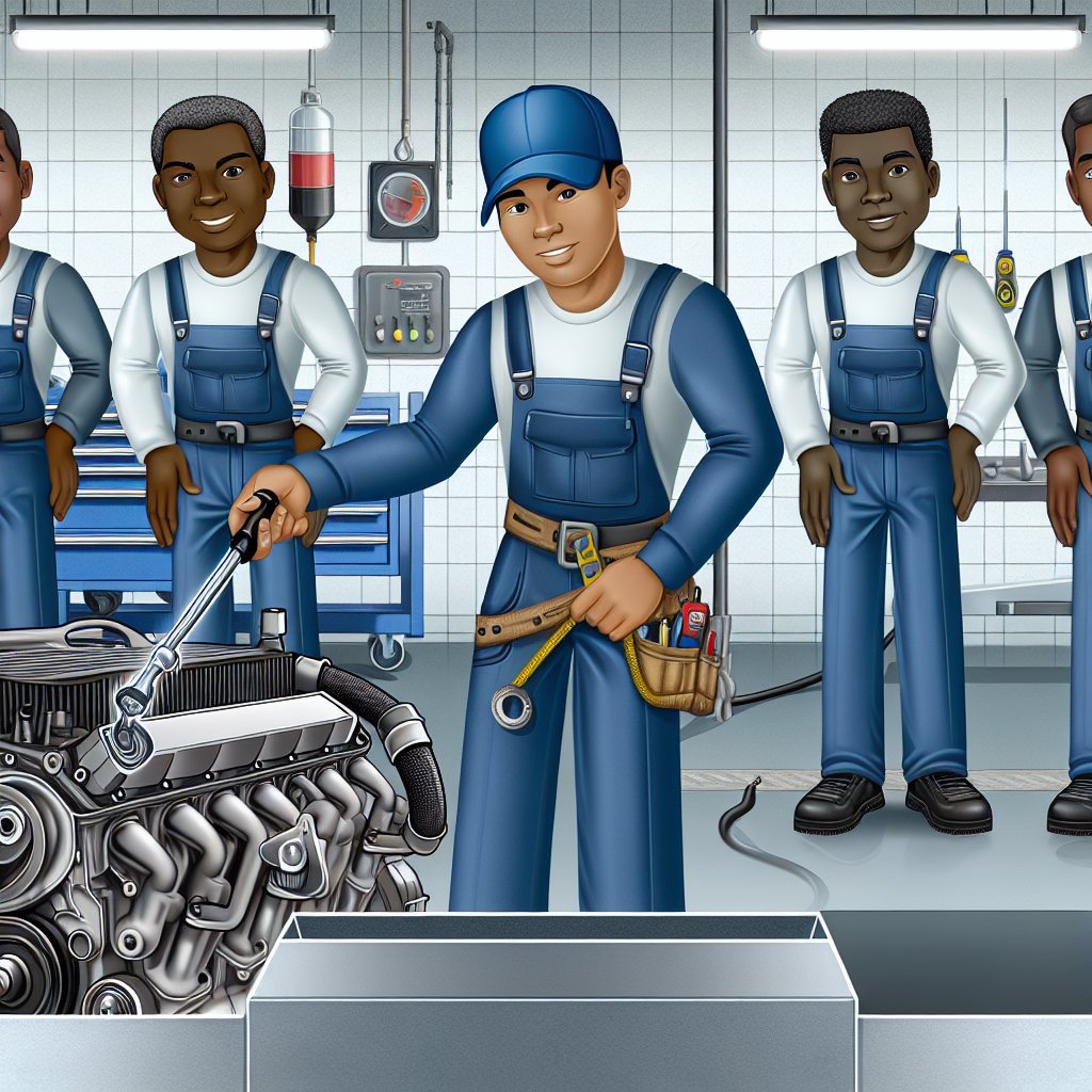 Internal combustion engine with a mechanic checking the dipstick