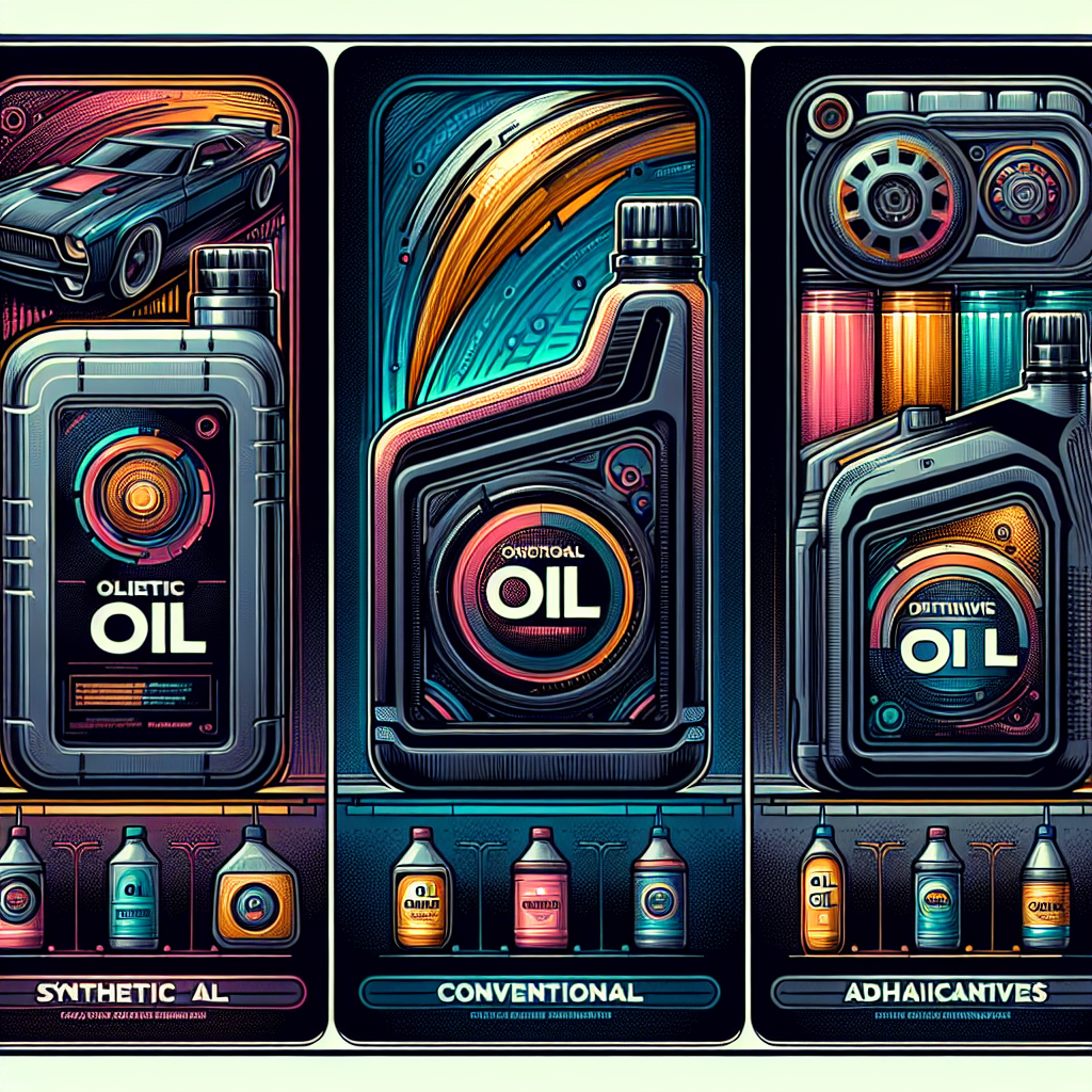 Various types of oil containers including synthetic, conventional, and additives