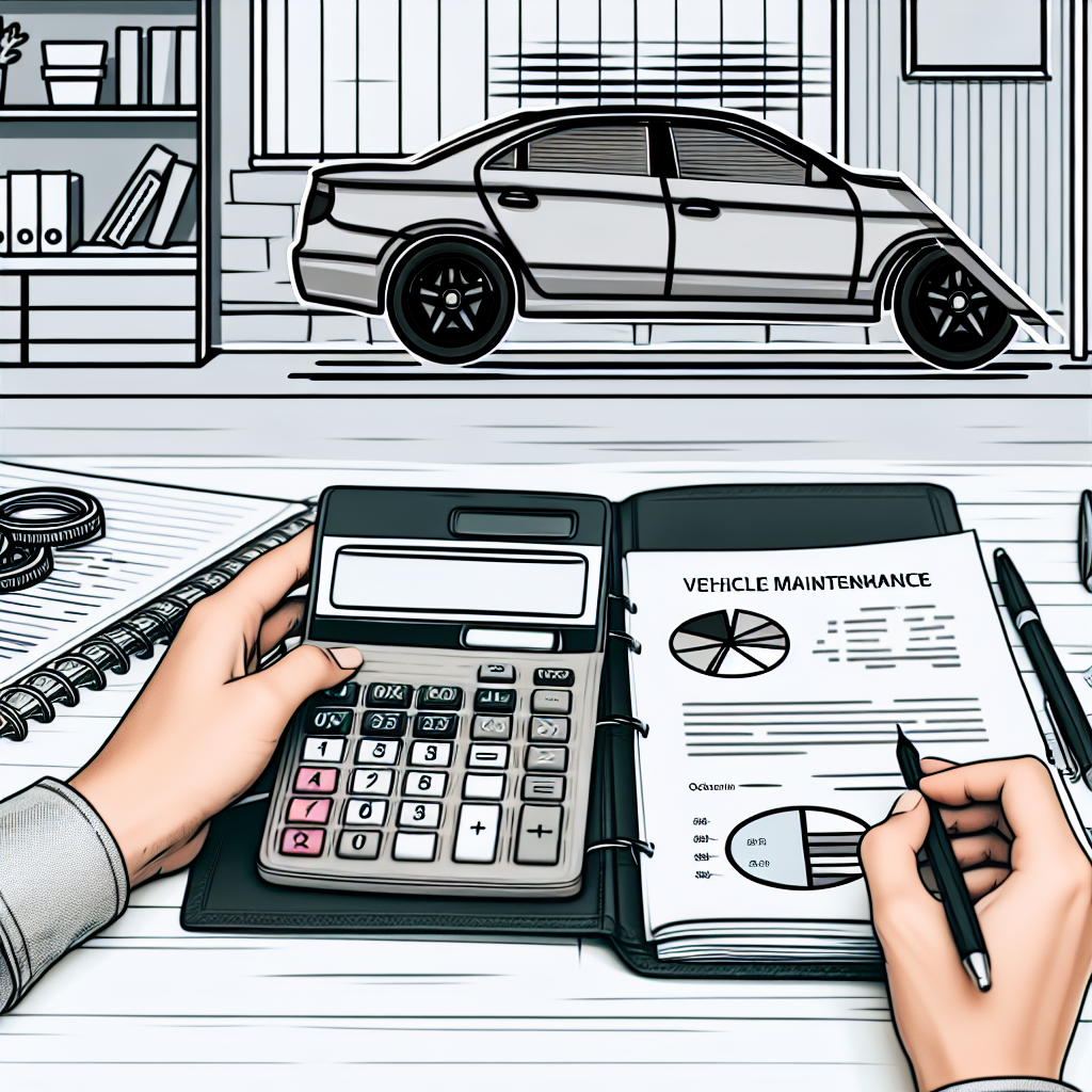 A simple visual illustrating the budgeting process for vehicle maintenance expenses, depicting a person calculating expenses with a calculator, to represent organized financial planning.