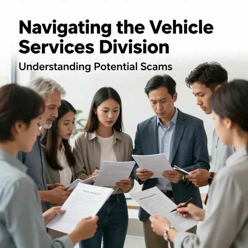 Official materials and documents from a legitimate Vehicle Services Division, highlighting government authenticity.