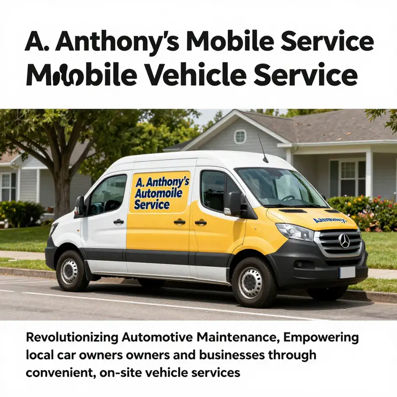 Mobile vehicle service van in a residential area, showcasing A. Anthony's commitment to accessible automotive solutions.