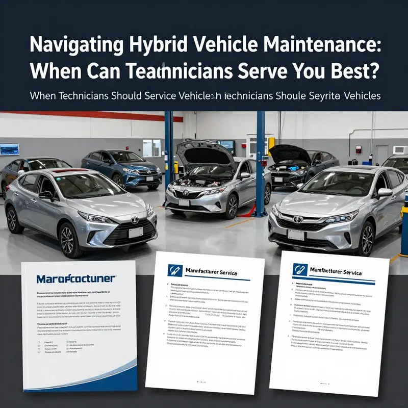 A technician servicing a hybrid vehicle with attention to routine maintenance tasks.