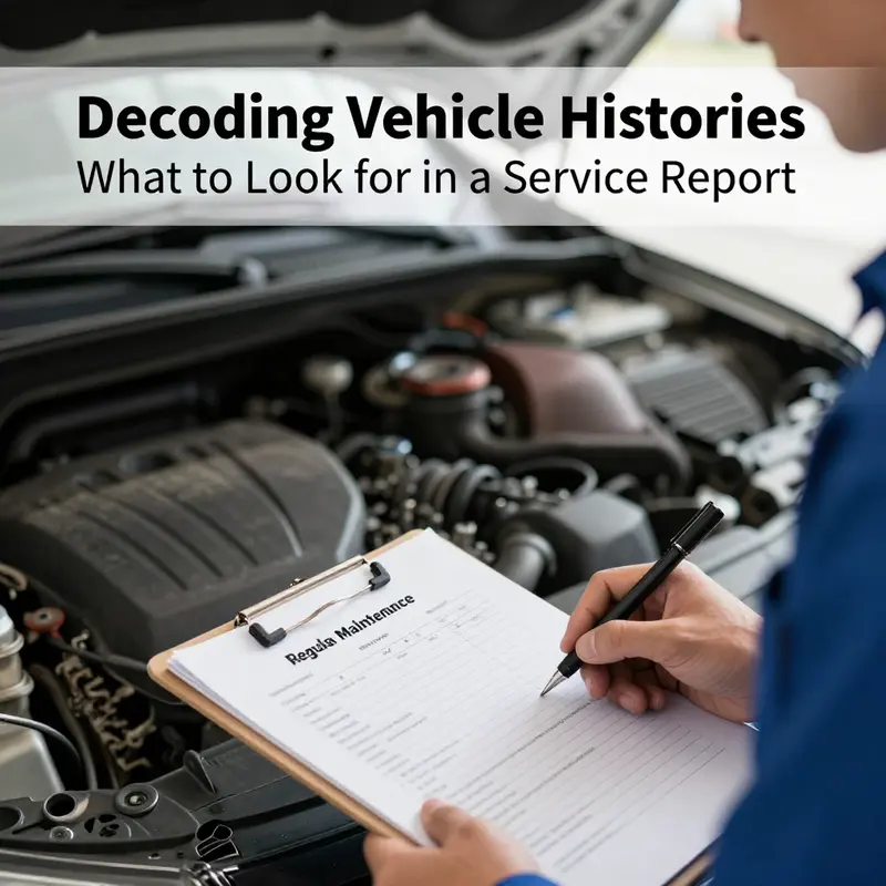 A mechanic checking service records during a maintenance inspection.