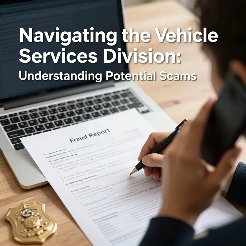 Official materials and documents from a legitimate Vehicle Services Division, highlighting government authenticity.