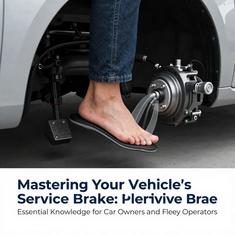 Illustration of a vehicle’s service brake operation, showing the connection from the brake pedal to the wheel brakes.