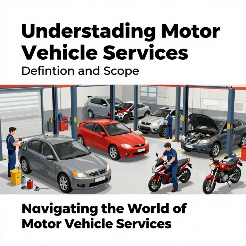 A service garage bustling with activity, depicting the definition and scope of motor vehicle services.