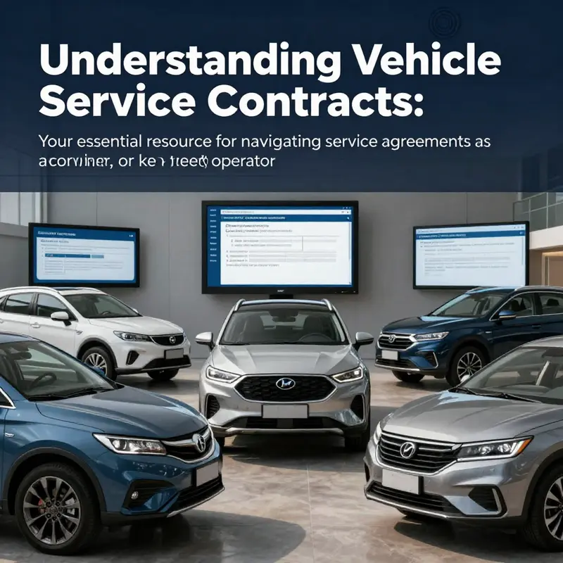 A dynamic cover image featuring multiple vehicles alongside digital representations of vehicle service contracts.