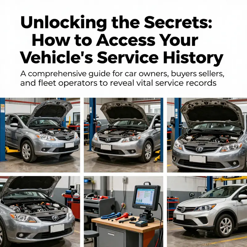 A collaborative image featuring different vehicles, maintenance tools, and a laptop in a mechanics shop.