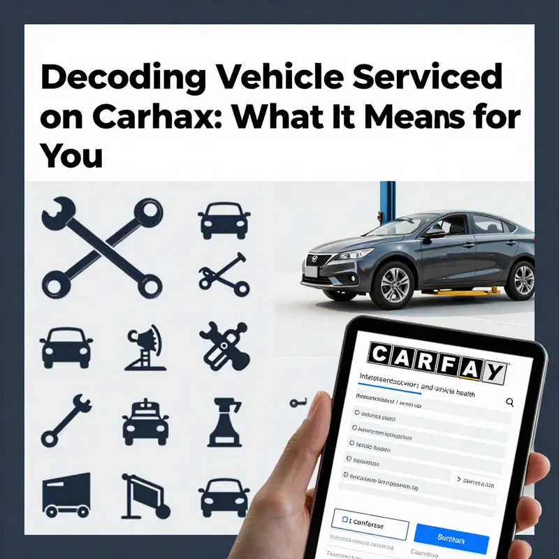 Collage depicting vehicle service elements and Carfax report.