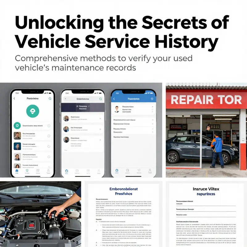A visual representation of different methods to verify vehicle service history, combining digital and physical sources.