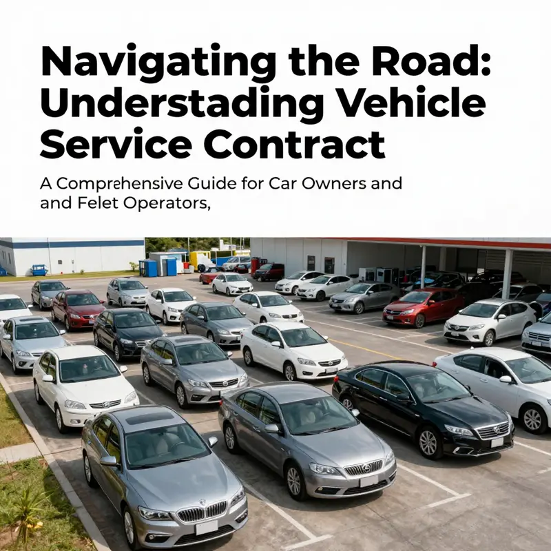 A wide-angle view of different cars and a service center, symbolizing the significance of understanding vehicle service contracts.