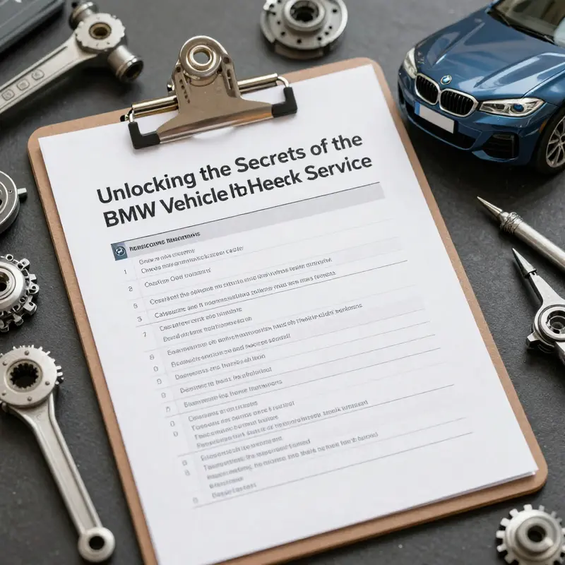 Mechanics conducting a thorough inspection of a BMW vehicle, emphasizing the detailed nature of the Vehicle Health Check service.