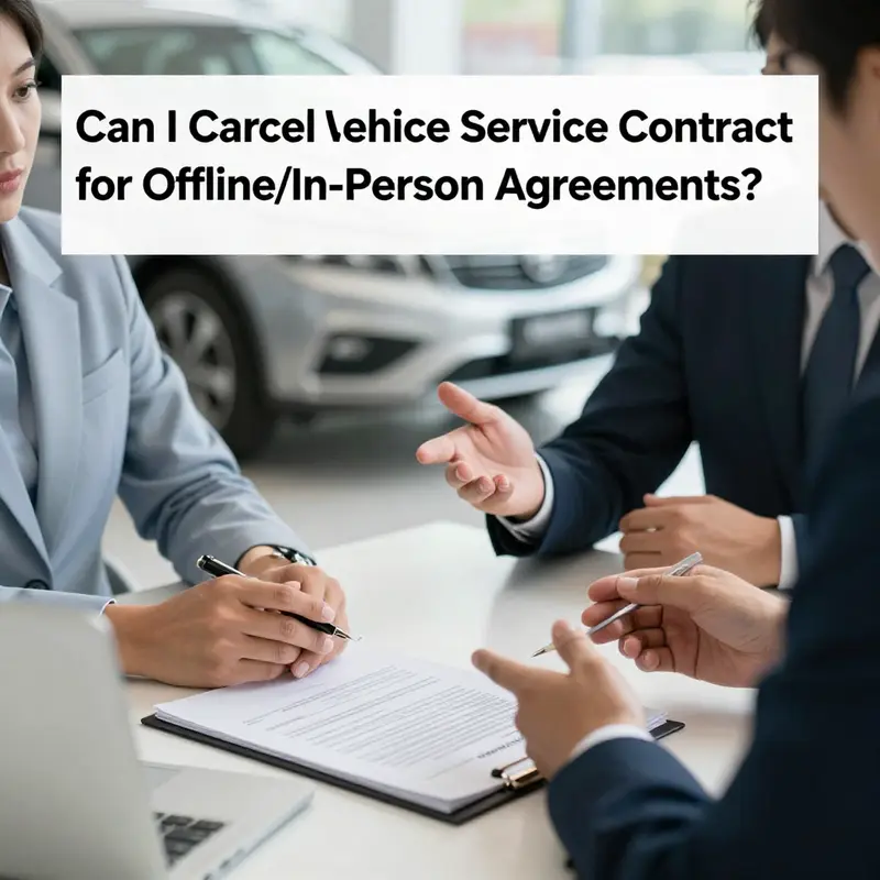 A visual guide to canceling a vehicle service contract through the manufacturer’s app.