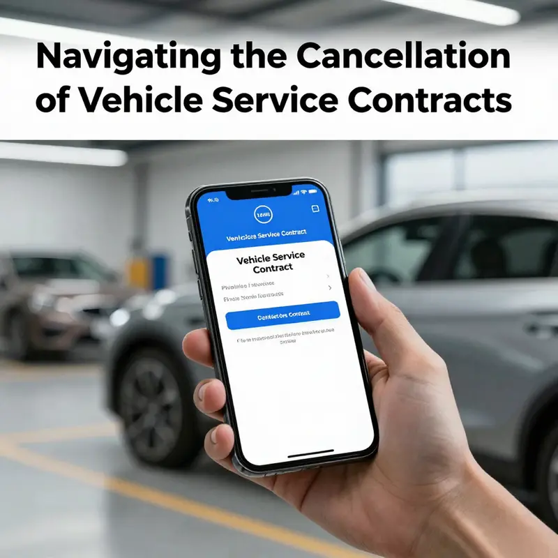 A visual guide to canceling a vehicle service contract through the manufacturer’s app.