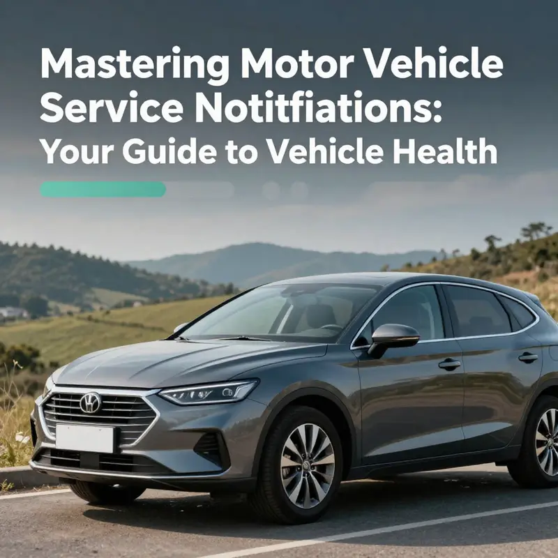 Car in a landscape representing maintenance, overlaid with service notification icons.