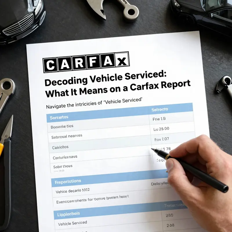 A Carfax report spread out on a table, highlighting showing vehicle service history.