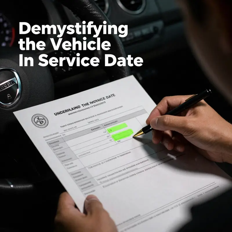 A car owner verifying the in service date on their vehicle’s registration paperwork.