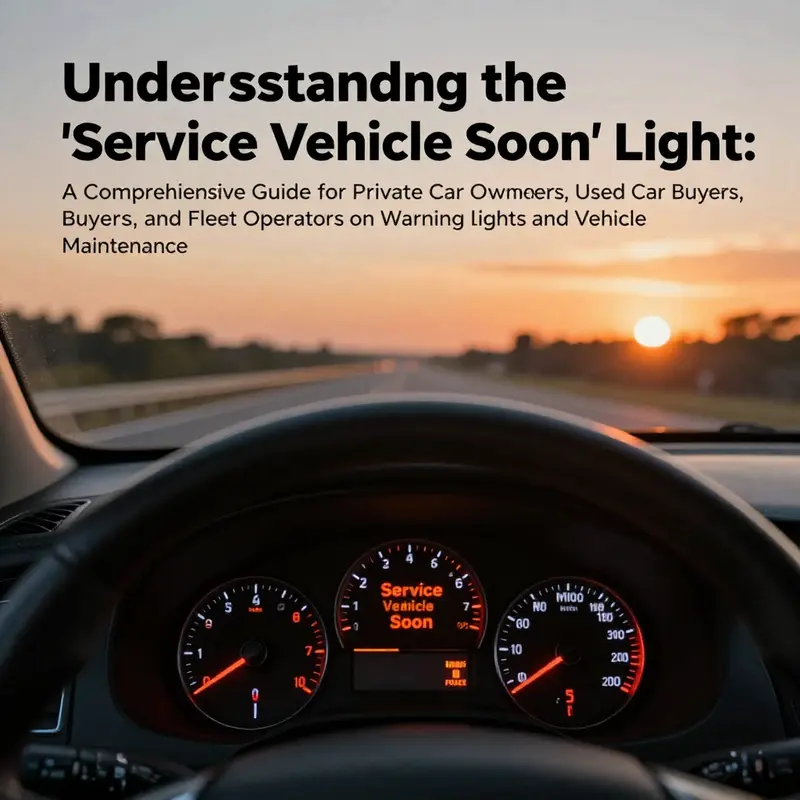 Car dashboard lights on with the 'Service Vehicle Soon' light illuminated, representing the need for vehicle maintenance awareness.