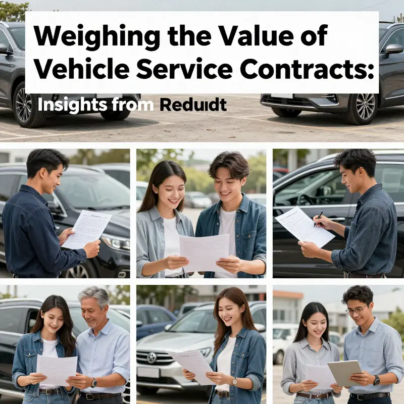 A vibrant cover image depicting various vehicles and car owners discussing their insights on the worth of vehicle service contracts.