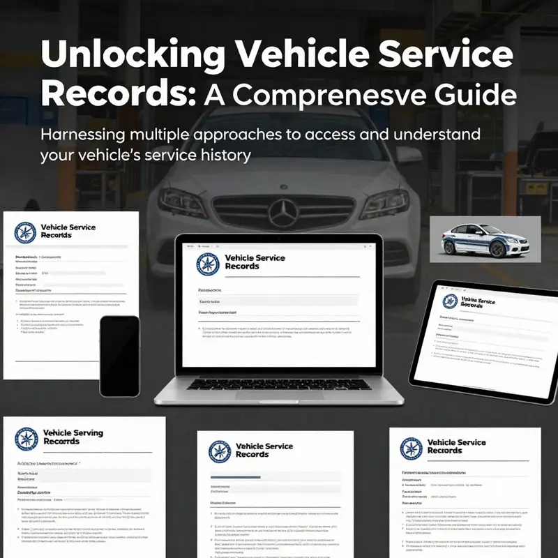 A collage showcasing digital devices displaying vehicle service records, illustrating multiple access methods.