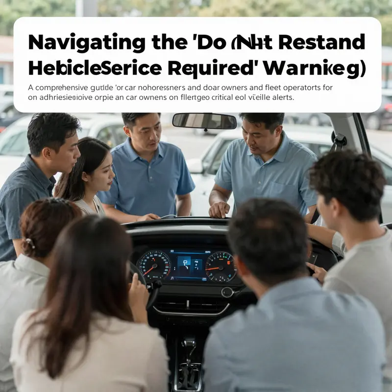 A diverse group of vehicle owners and fleet operators interacting around a car, emphasizing the importance of service alerts.