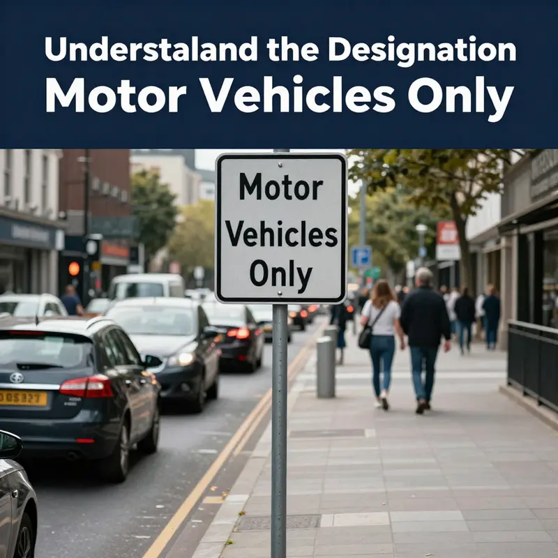 A clear view of a ‘Motor Vehicles Only’ zone in an urban setting, highlighting compliance and safety.