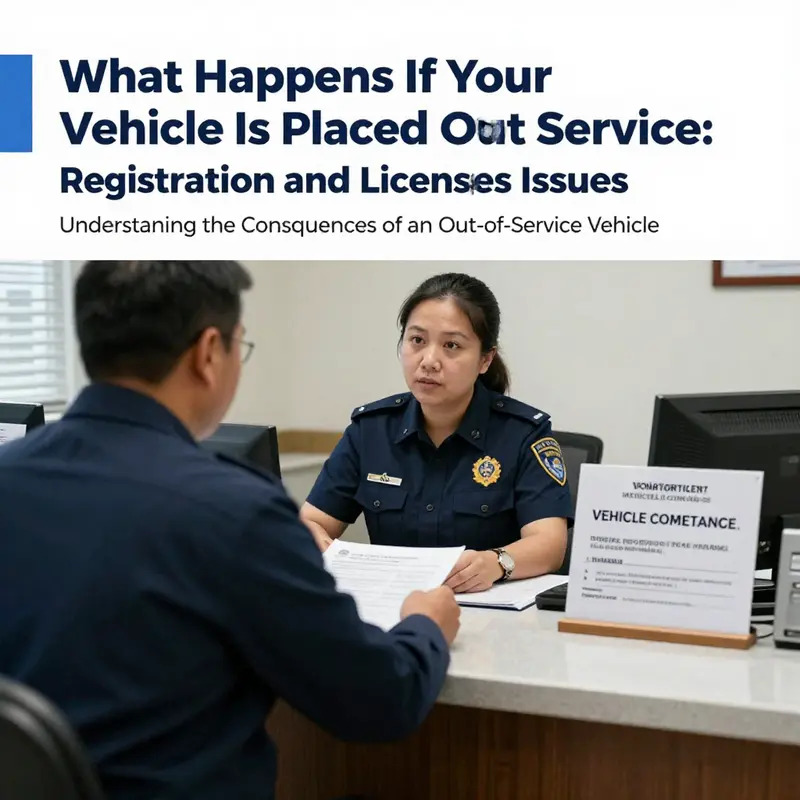 Vehicles marked as out of service in a parking lot, illustrating the driving prohibitions that come with such a designation.