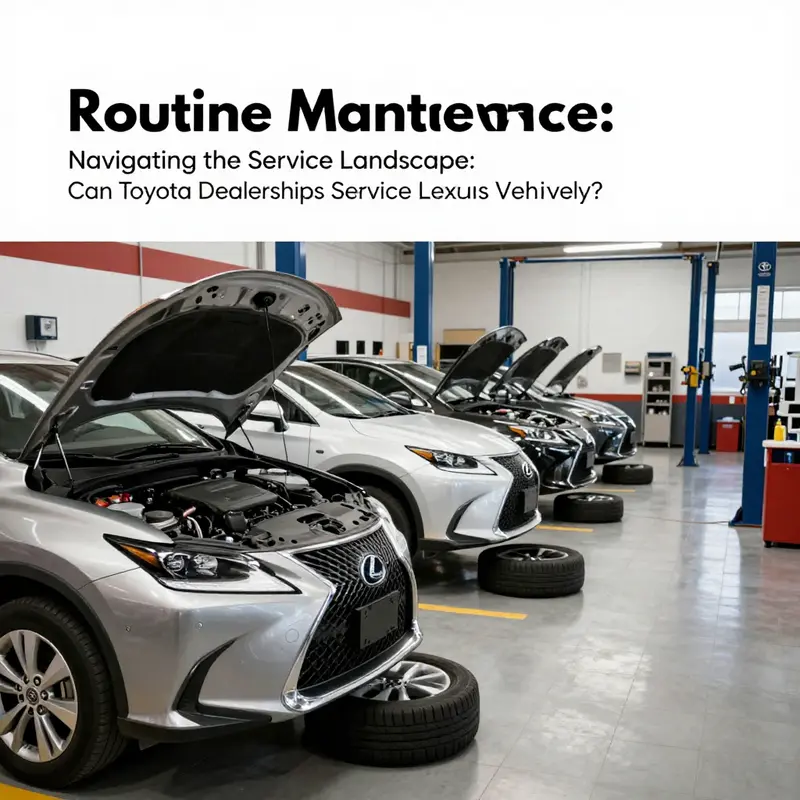 A Toyota dealership servicing a Lexus vehicle, demonstrating interbrand service capabilities.