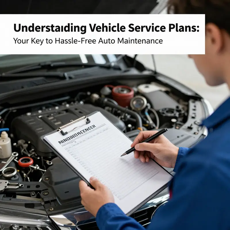 Mechanic reviewing a scheduled maintenance plan while inspecting the vehicle.