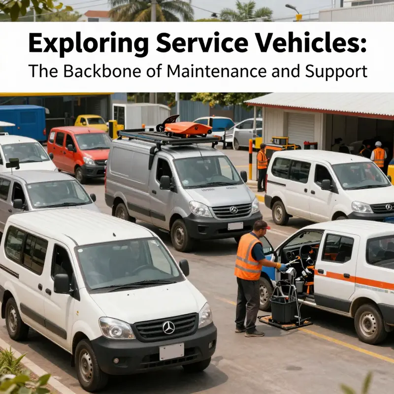 A vibrant scene of various service vehicles assisting in automotive repairs and utility work.