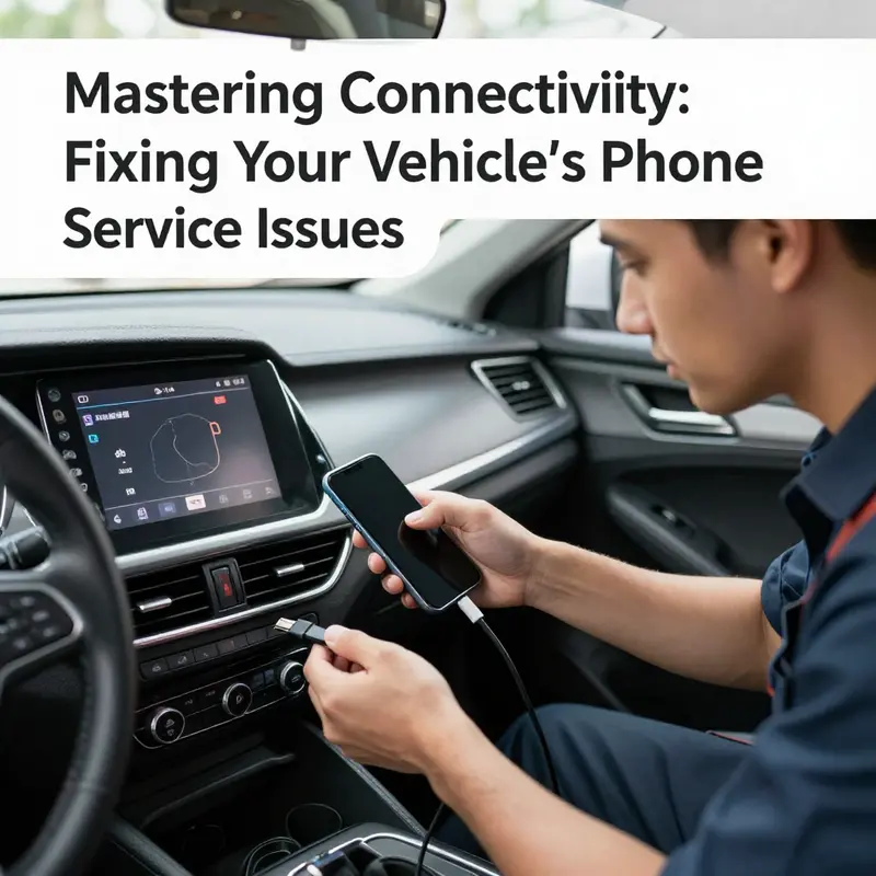 A mechanic engaged in troubleshooting the ‘Phone Requires Service’ error in a vehicle.