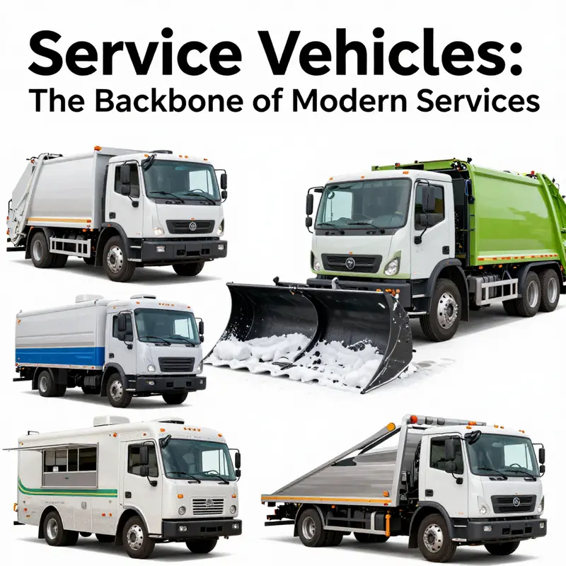 Illustration showcasing different types of service vehicles, highlighting their essential roles in society.