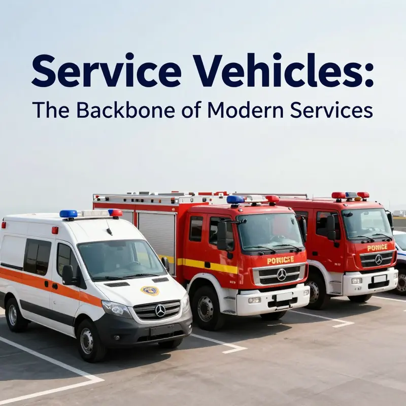 Illustration showcasing different types of service vehicles, highlighting their essential roles in society.