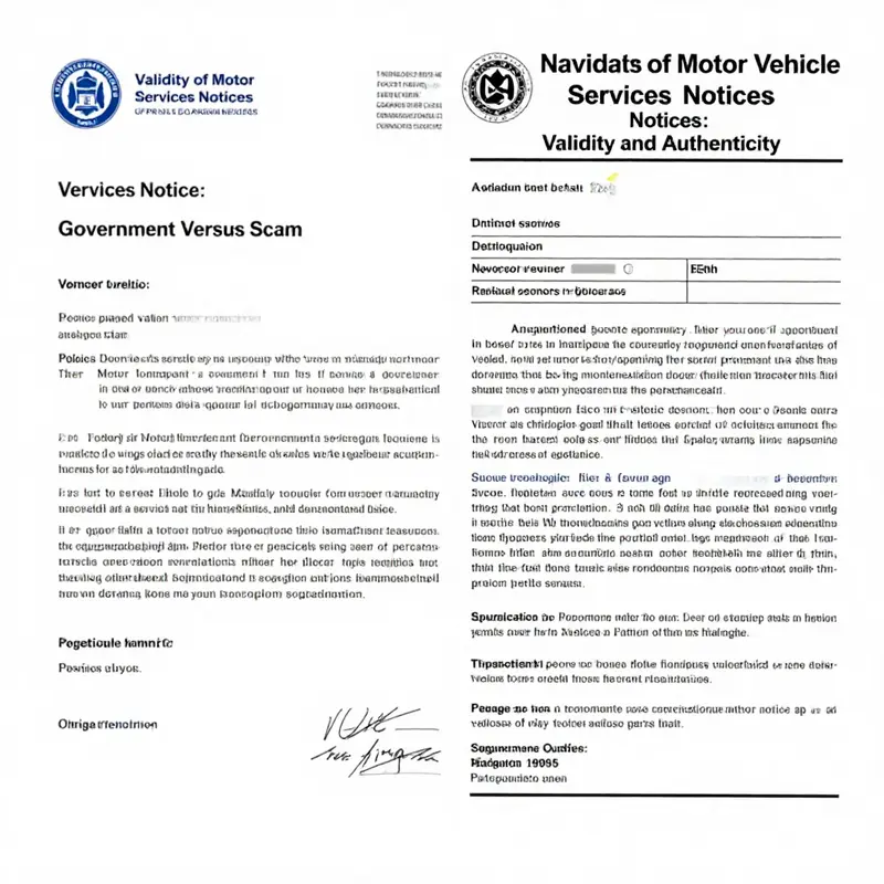 Comparative analysis of a legitimate versus a scam vehicle services notice.
