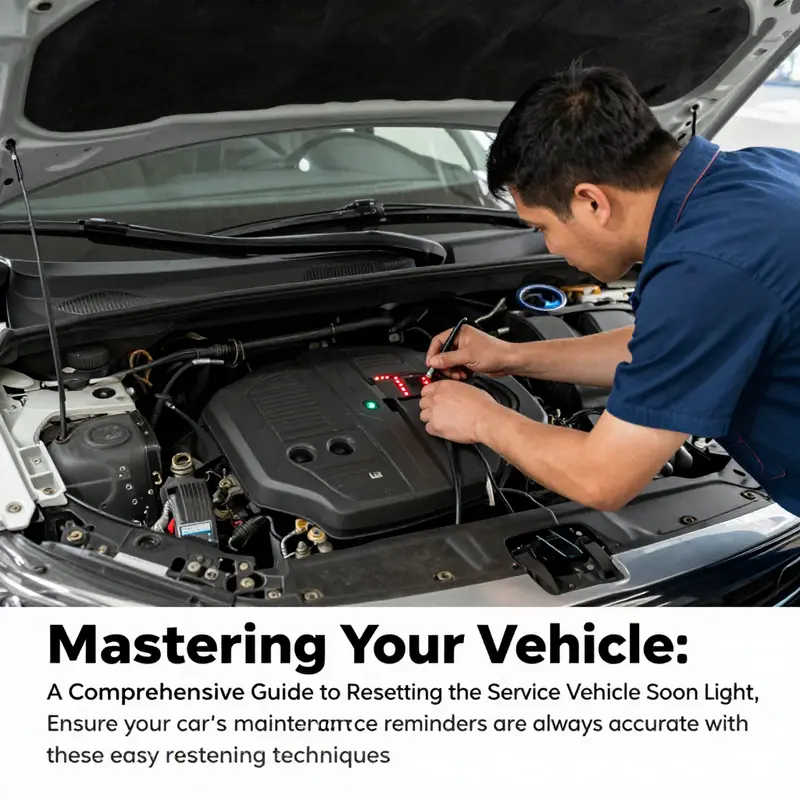 Mechanic working on a vehicle under the hood focusing on dashboard light management, emphasizing vehicle maintenance.