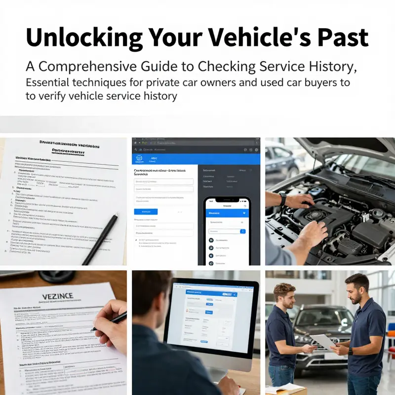 A visual summary of tools and methods for checking a vehicle's service history.