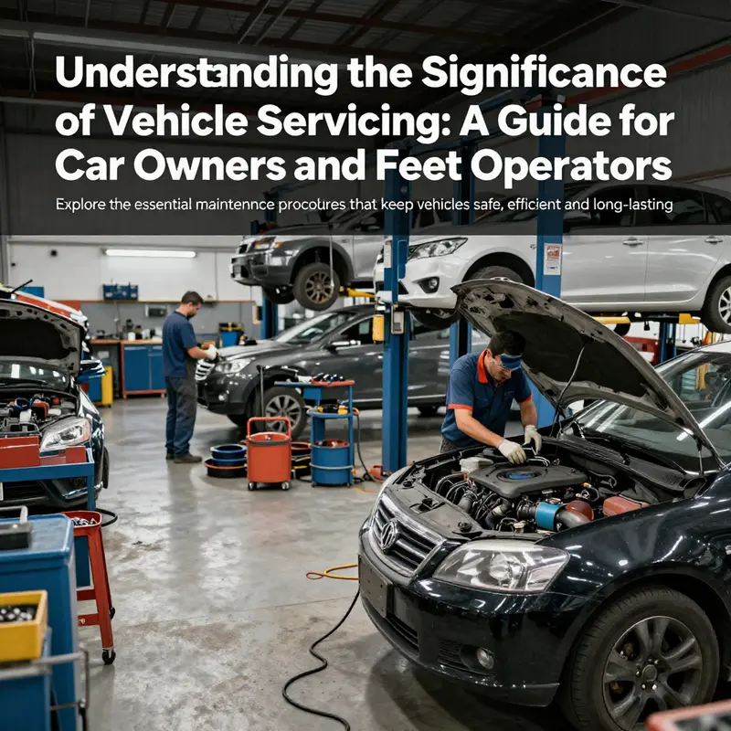 A busy car service workshop with mechanics attending to various vehicles and performing maintenance checks.
