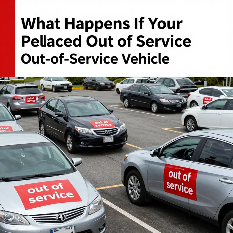 Vehicles marked as out of service in a parking lot, illustrating the driving prohibitions that come with such a designation.