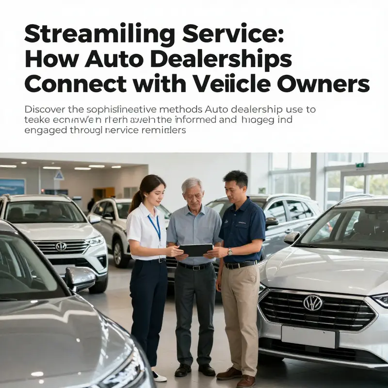 A broad view of an auto dealership highlighting its dedication to customer engagement through timely service reminders.