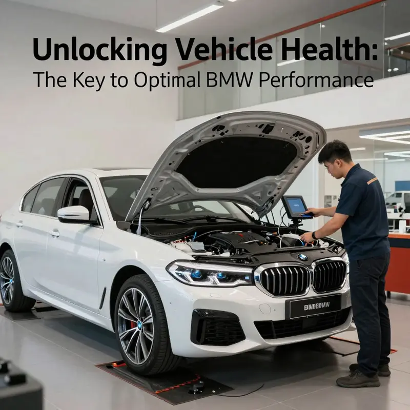 A technician performing a thorough Vehicle Health Check on a BMW.