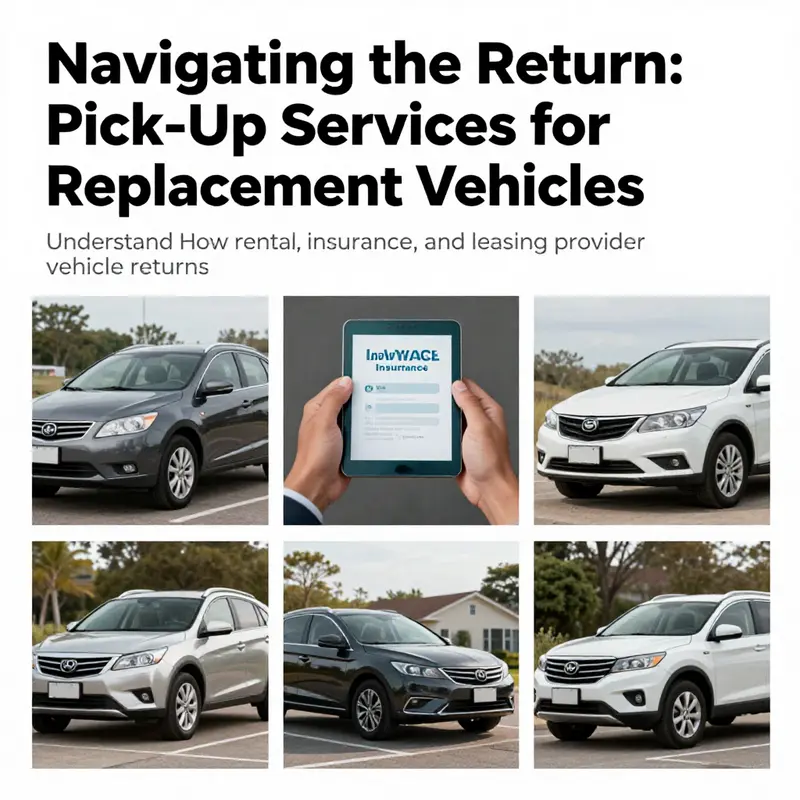 A composite image depicting rental cars, insurance recovery processes, and leasing companies, emphasizing their roles in vehicle return services.
