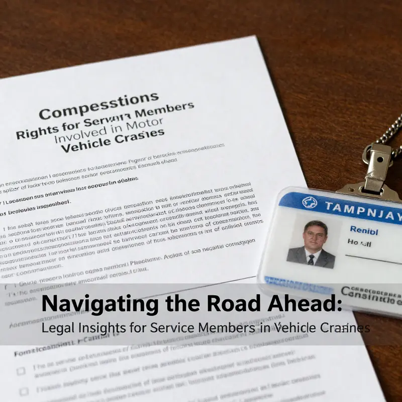 A service member assesses damage to a vehicle post-accident, highlighting legal considerations during the event.