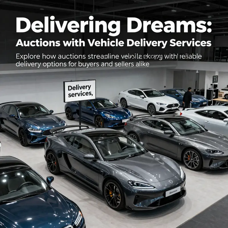 A dynamic cover visual of vehicles on display for auction, illustrating the convenience of delivery options.