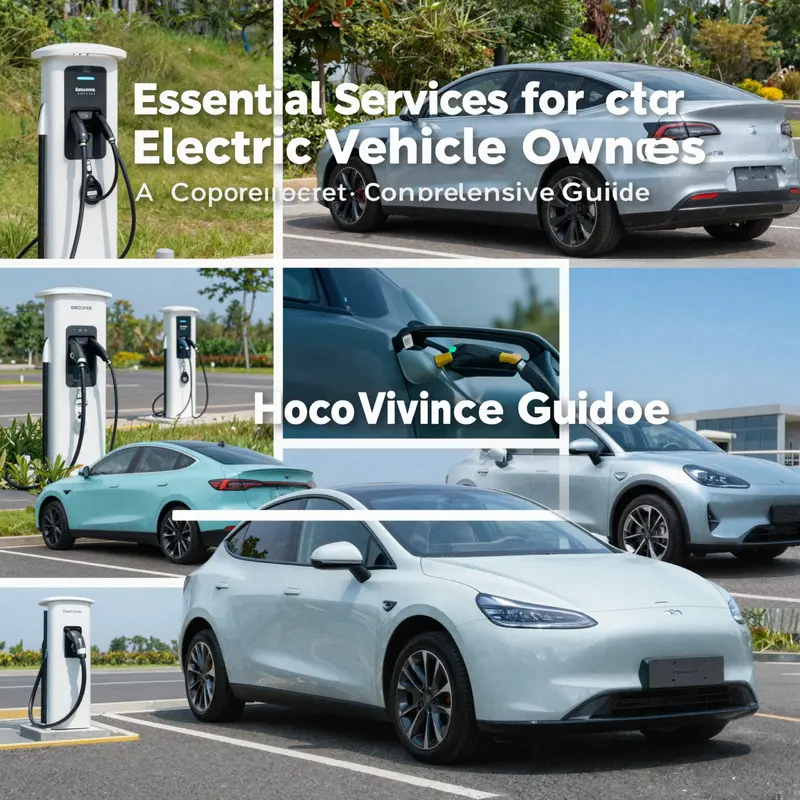 Artistic representation of electric vehicles highlighting their technology, charging, and support services.
