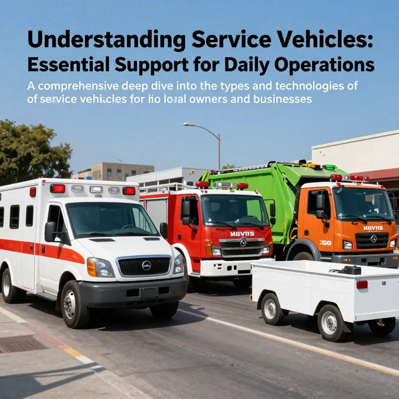 A collage of service vehicles including an ambulance, fire truck, and garbage truck operating within an urban landscape.
