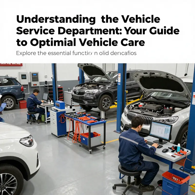 An organized vehicle service department with technicians working, ensuring quality automotive service.