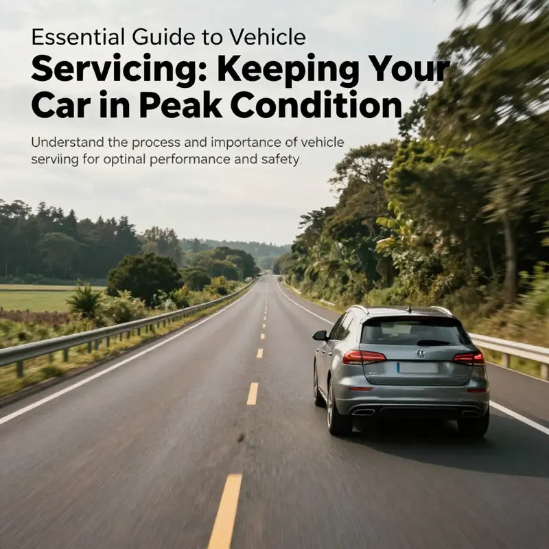 A picturesque landscape with a car driving on a winding road, symbolizing the importance of vehicle servicing.