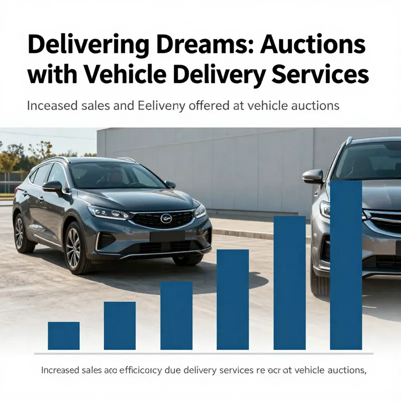 An overview of an auction house with delivery options available for vehicle buyers.