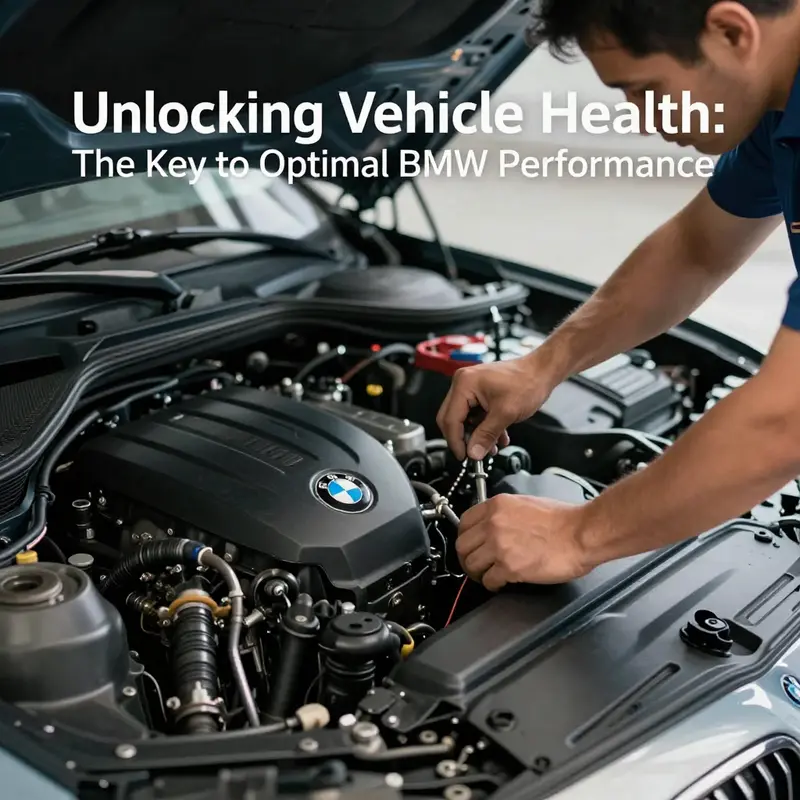 A technician performing a thorough Vehicle Health Check on a BMW.